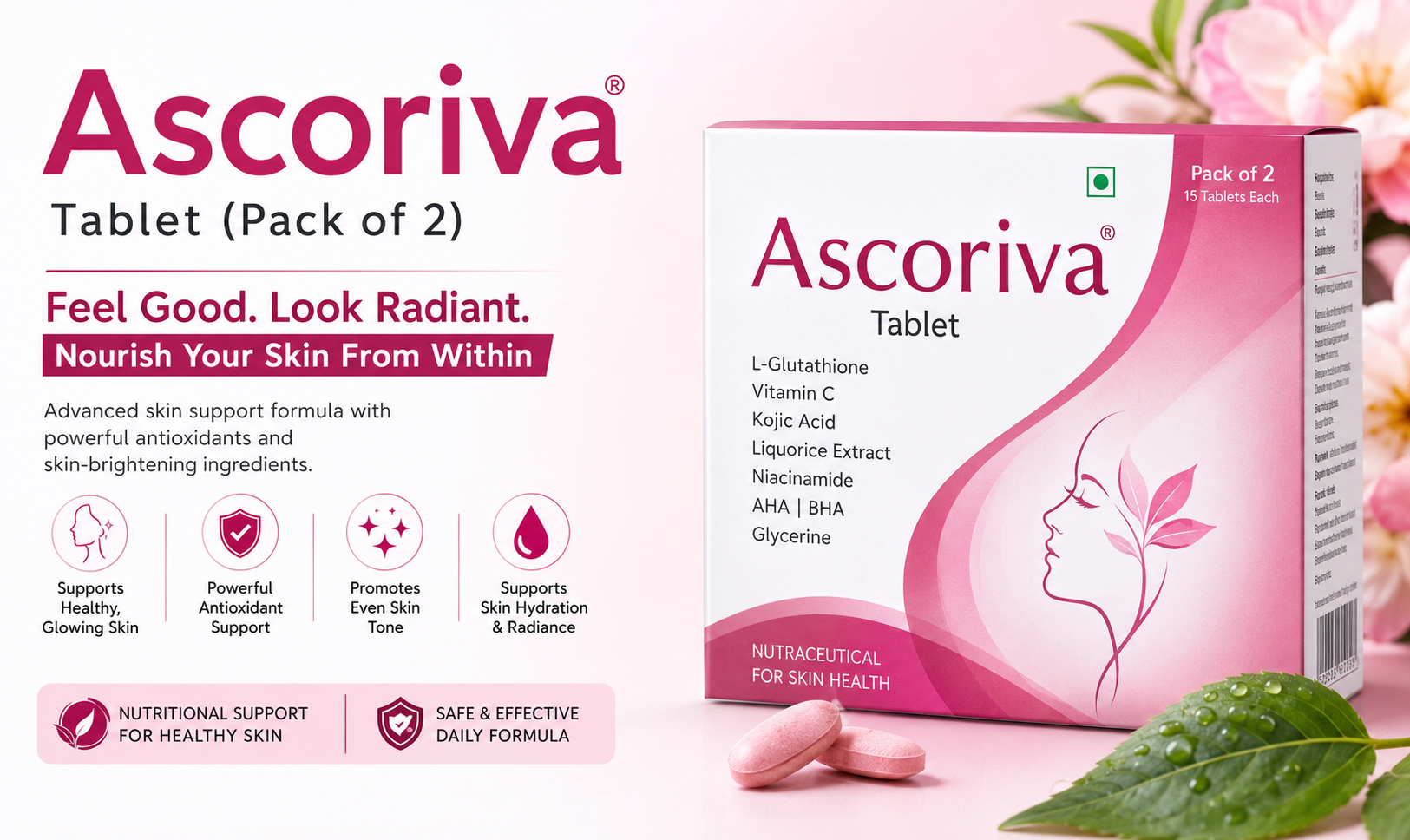 Ascoriva Tablet Pack of 2 skin health antioxidant supplement