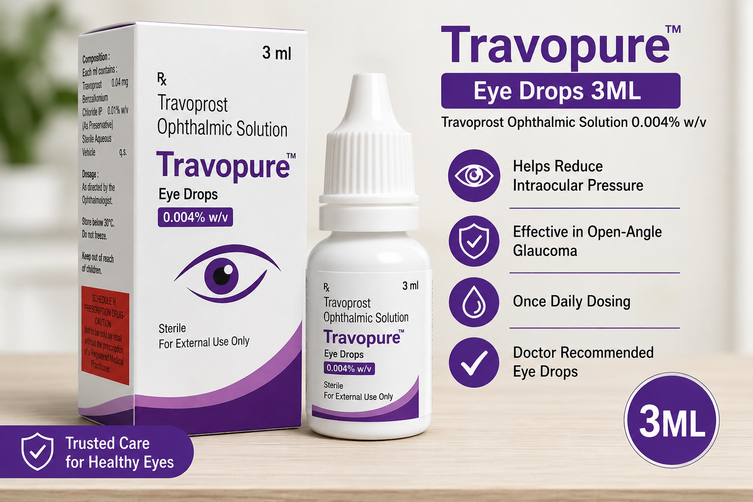 Travopure Eye Drops 3ML for Glaucoma and Ocular Hypertension