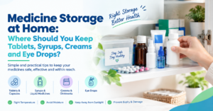 Medicine storage at home for tablets syrups creams and eye drops