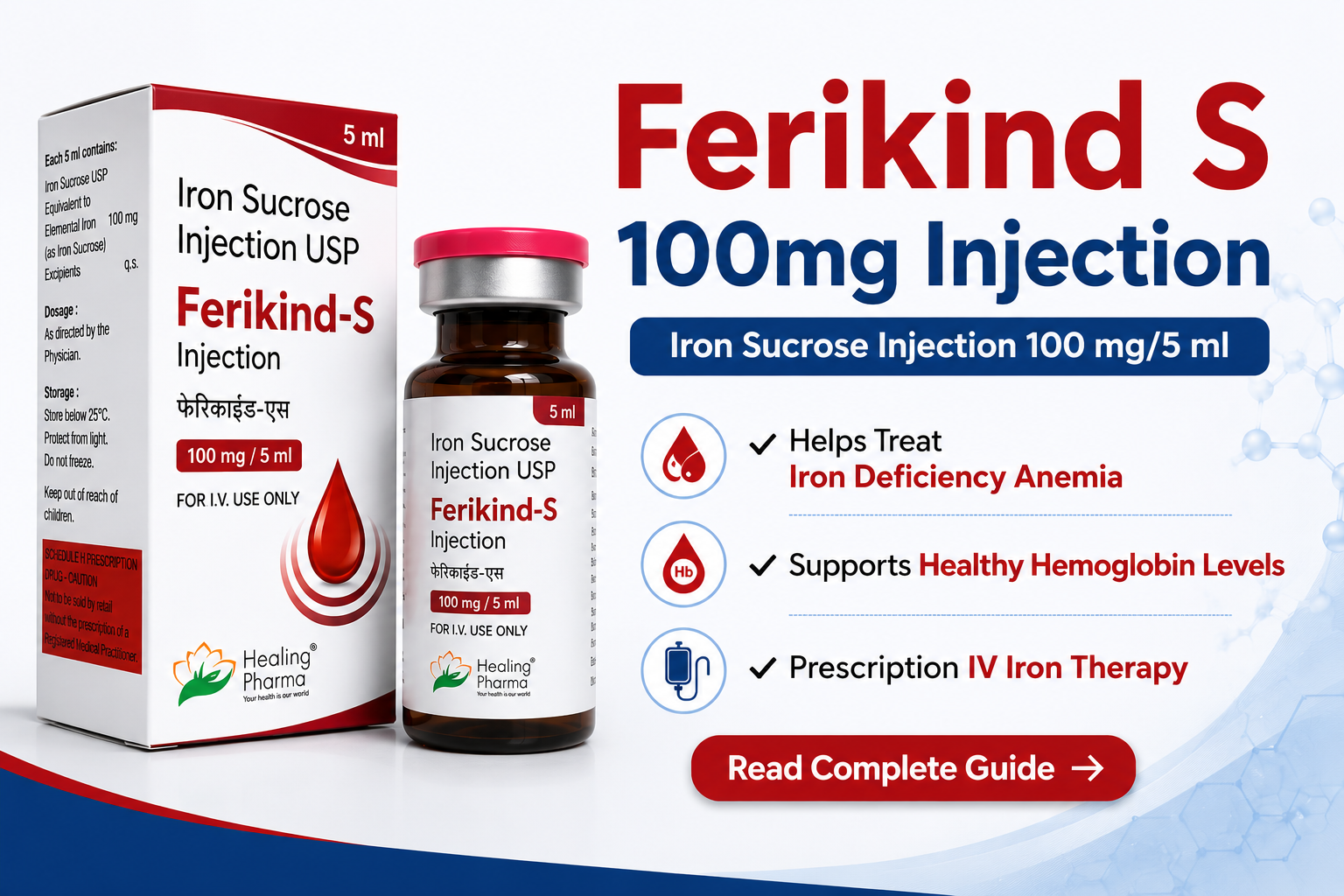 Ferikind S 100mg Injection 5ml (Iron Sucrose Injection) by Healing Pharma