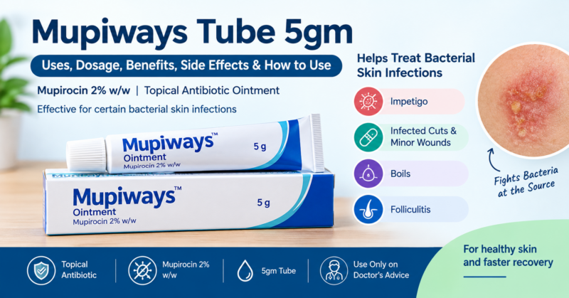 Mupiways Tube 5gm Mupirocin 2% ointment for bacterial skin infections